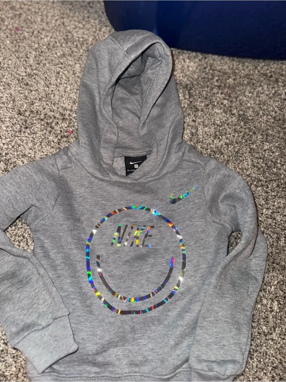 Nike Kids Gray Hoodie with Iridescent Holographic Smile Logo